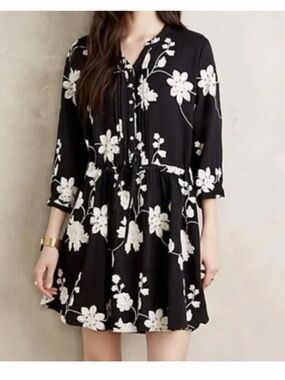 NWT Anthropologie Isabella Sinclair Embroidered Black Shirt Dress Small